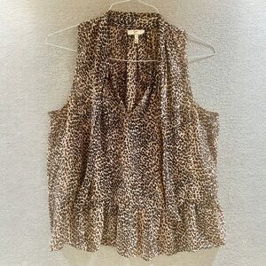 Joie Silk Leopard Animal Print Tie Neck Blouse